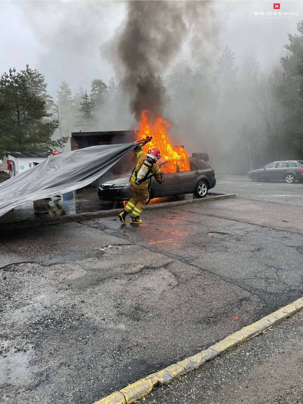 Bridgehill EV fire blanket in deployment